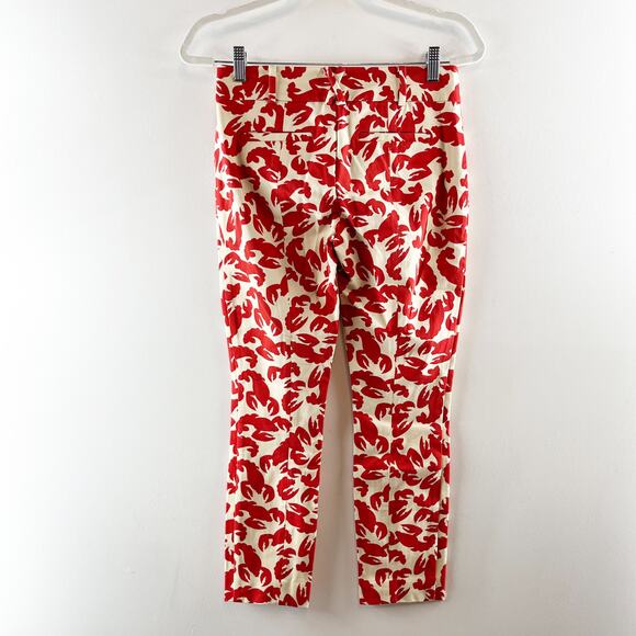 Anthropologie The Essential Slim Cropped Trouser Pants Lobster Print Red 0 - Picture 9 of 11